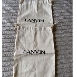 Set of 2 Lanvin Paris Cream Cotton Twill Drawstring Dust Bags for Shoes Handbags
